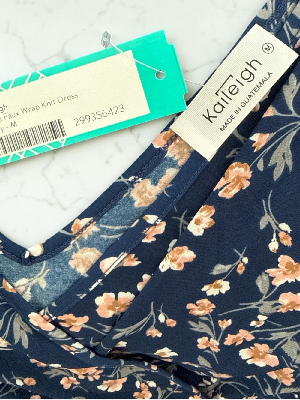 Kaileigh Kaela Faux Wrap Knit Dress - Navy & Peach Floral - Picture 5 of 9